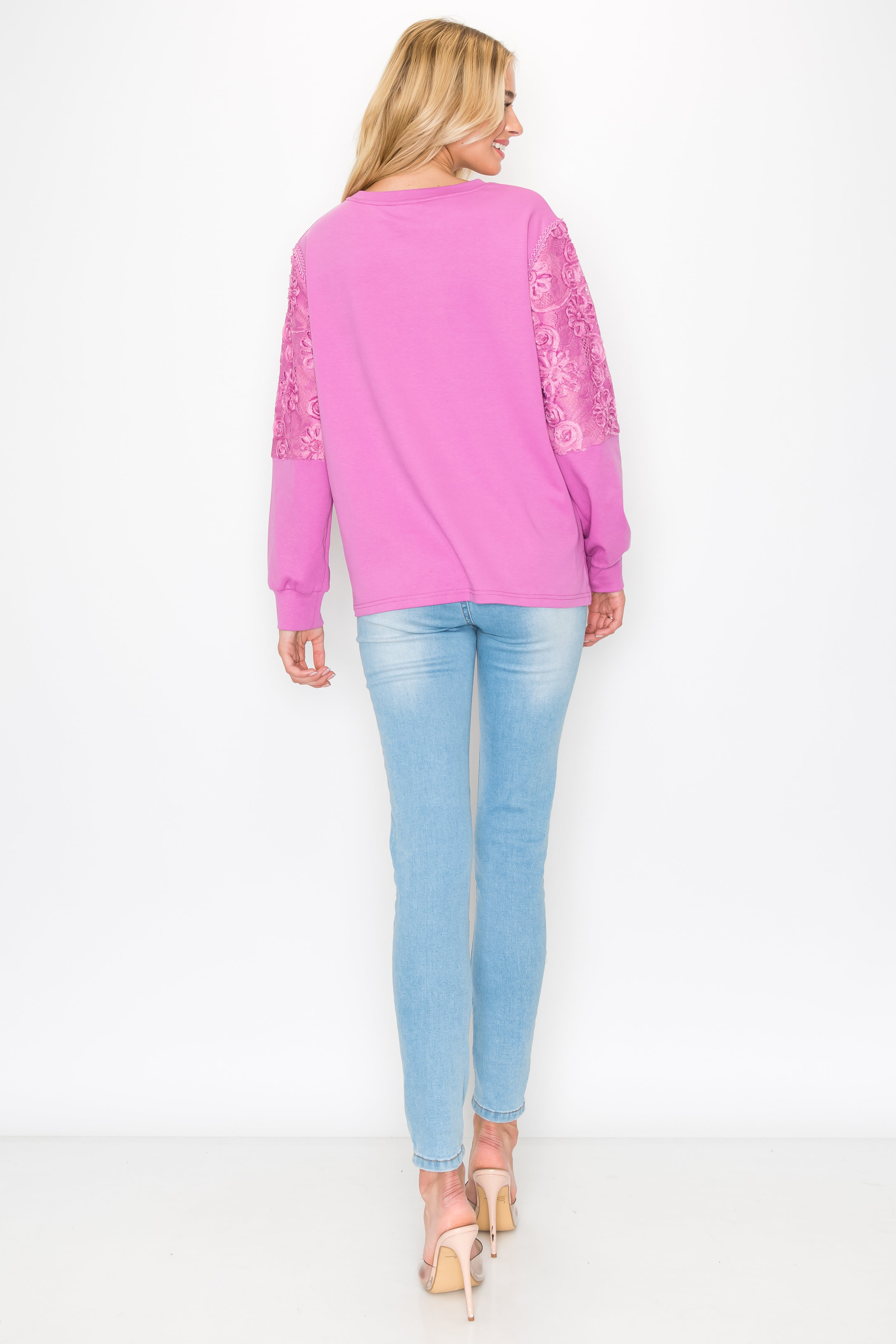 Rylee Stretch Pointe Knit Top with Lace
