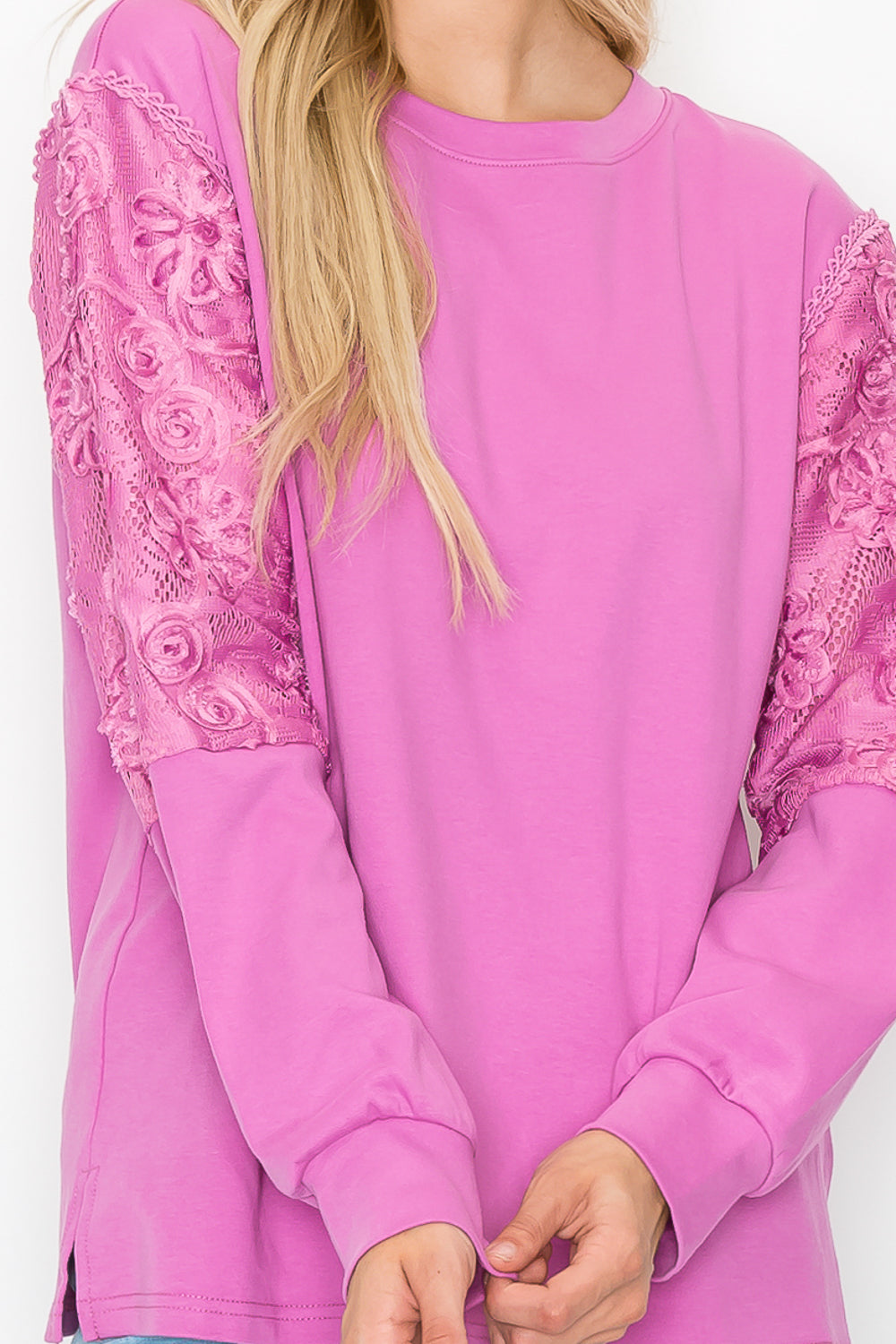 Rylee Stretch Pointe Knit Top with Lace