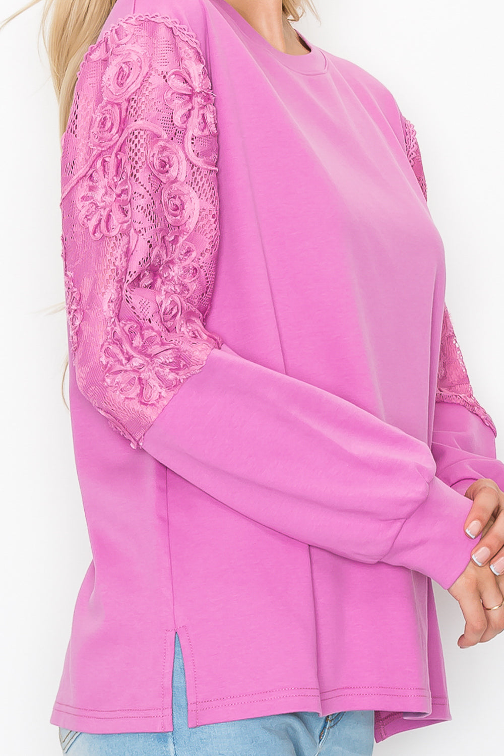 Rylee Stretch Pointe Knit Top with Lace