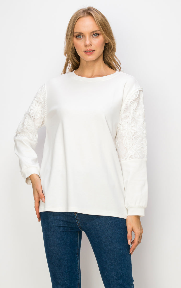 Rylee Stretch Pointe Knit Top with Lace
