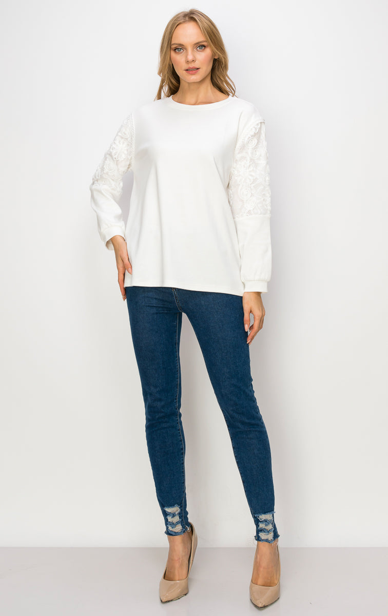 Rylee Stretch Pointe Knit Top with Lace