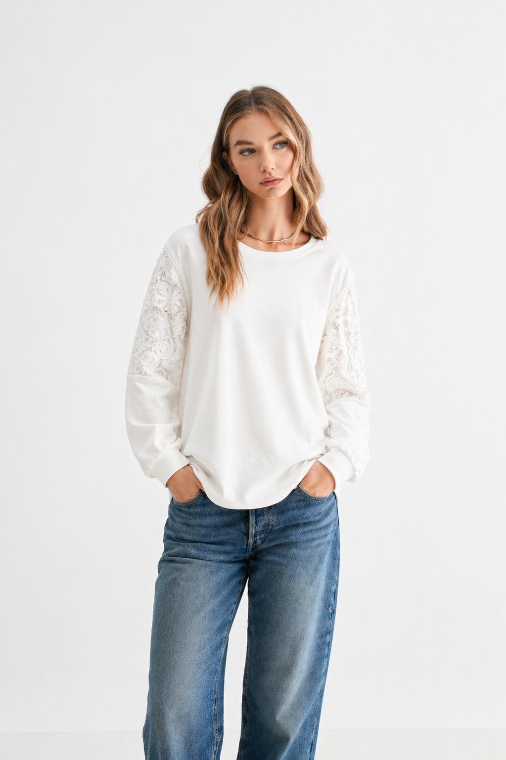 Rylee Stretch Pointe Knit Top with Lace