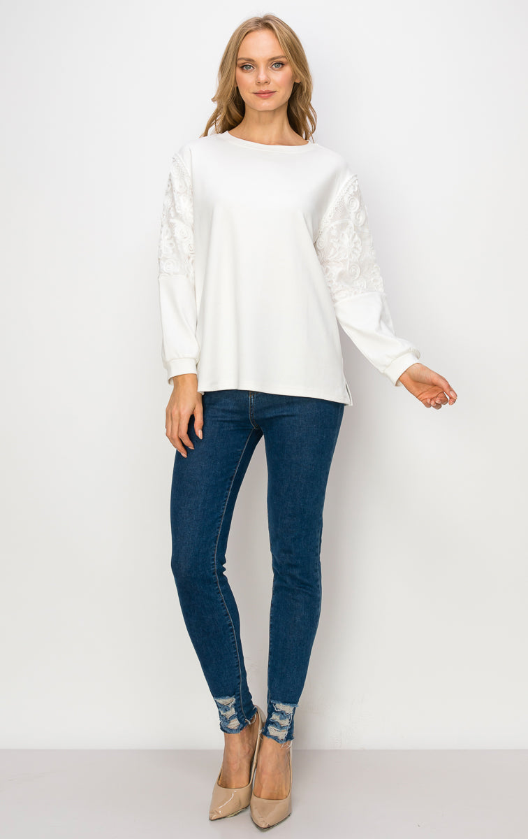Rylee Stretch Pointe Knit Top with Lace