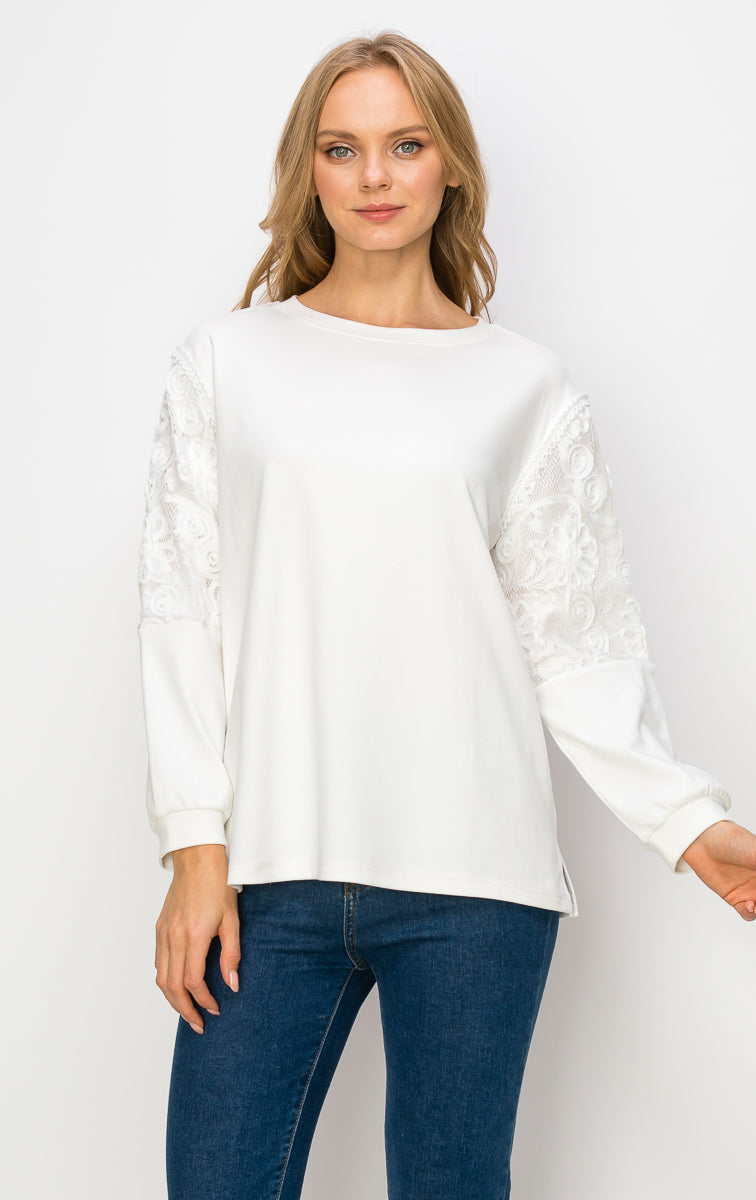 Rylee Stretch Pointe Knit Top with Lace