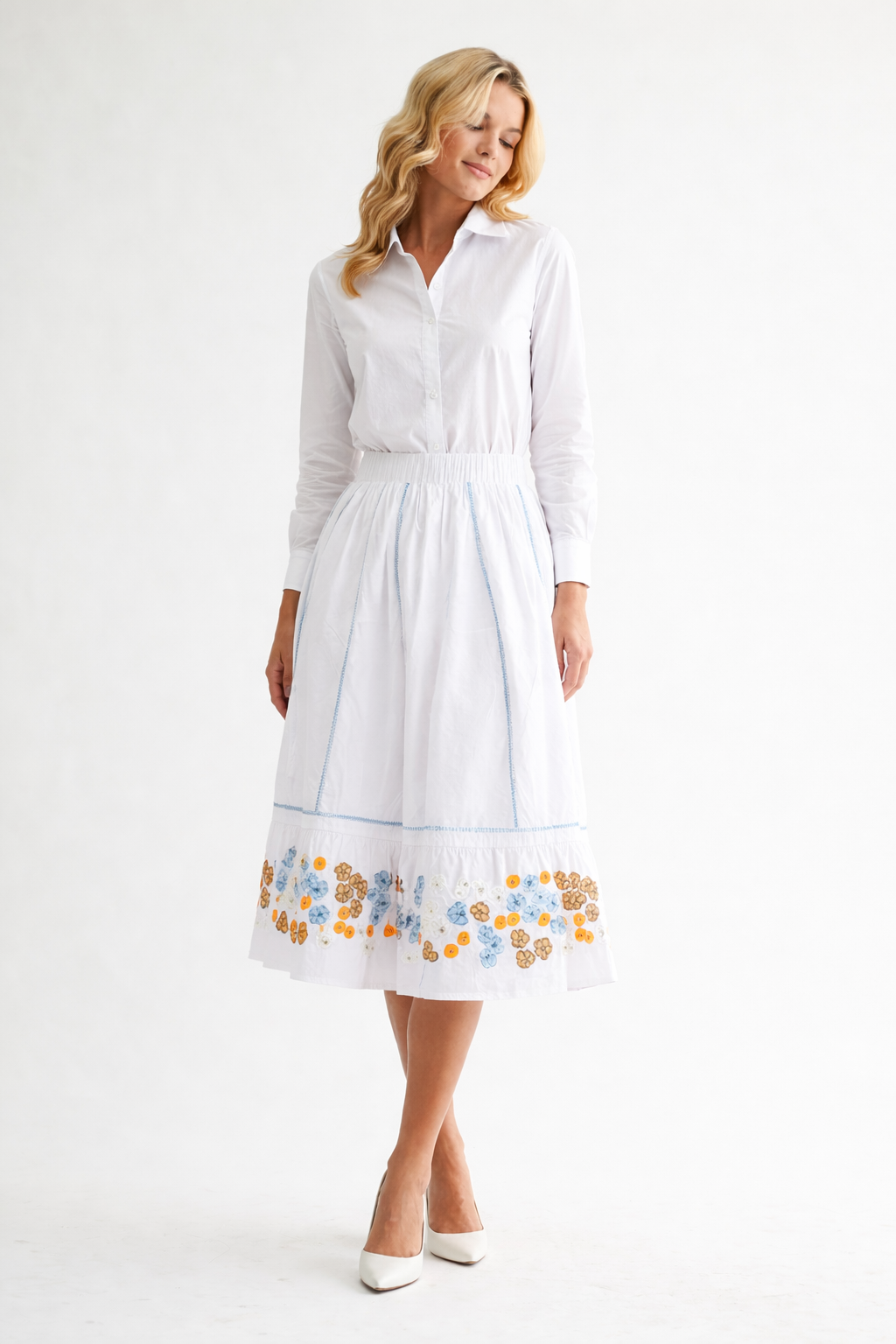 Wynne Cotton Poplin Skirt with Embroidery & Sparkles