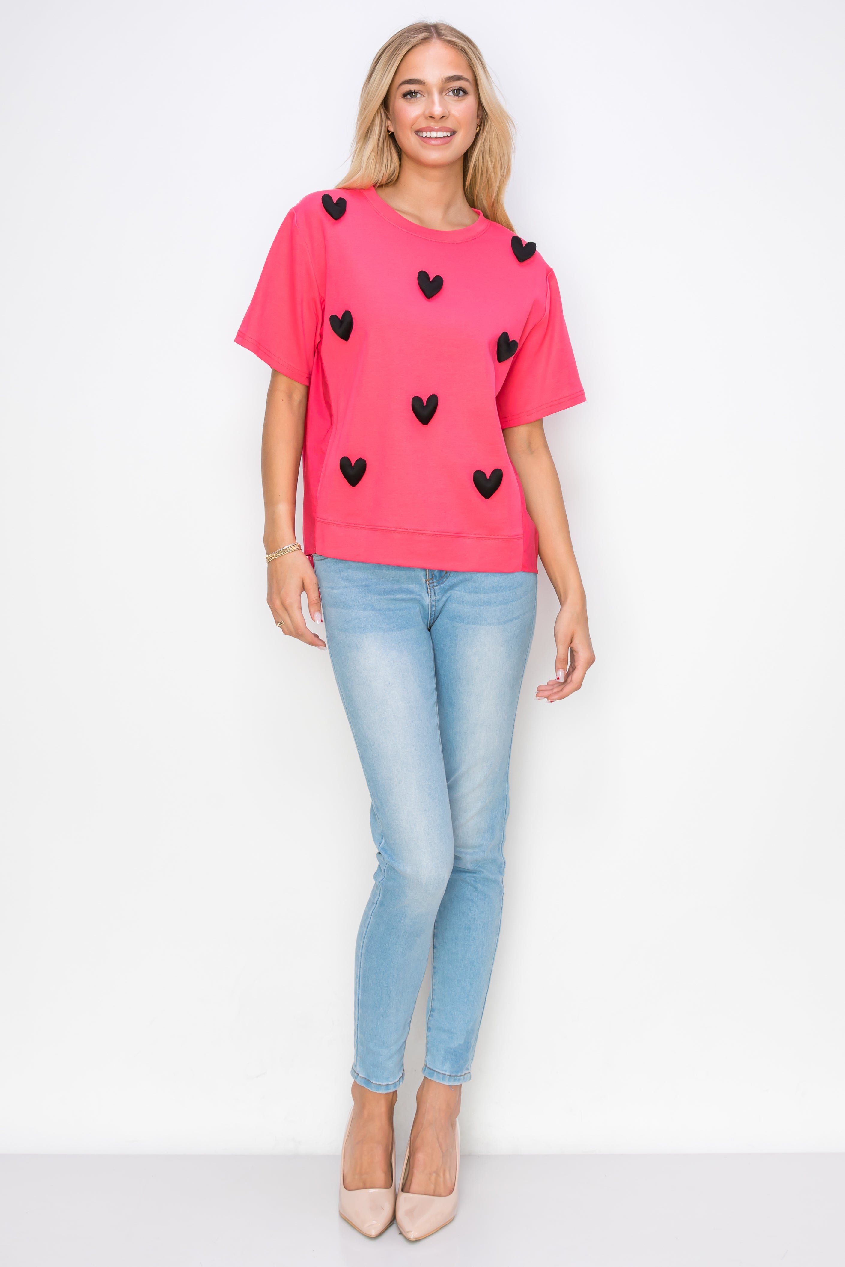 Renee Stretch Pointe Knit with Stuffed Puffy Hearts