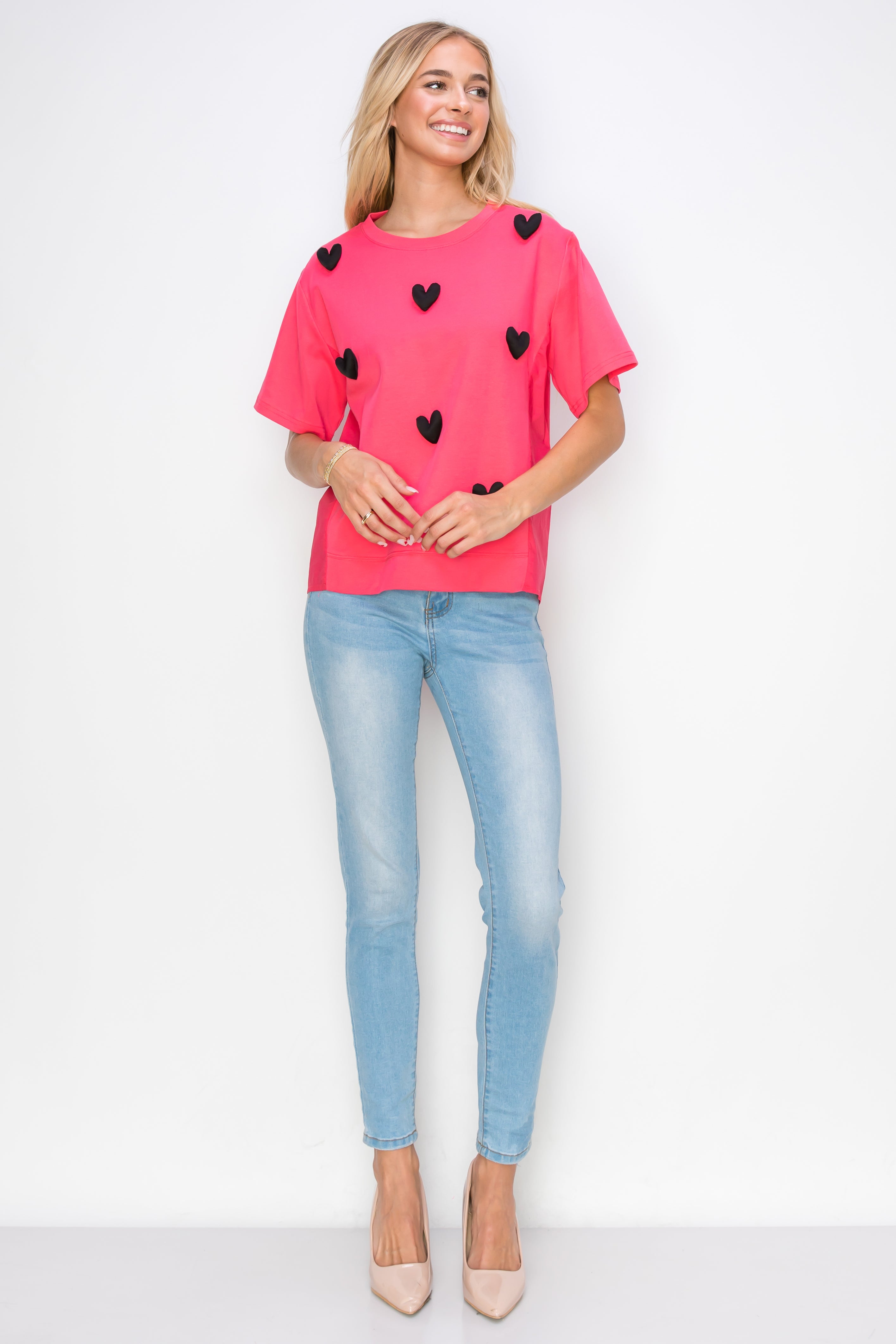 Renee Stretch Pointe Knit with Stuffed Puffy Hearts