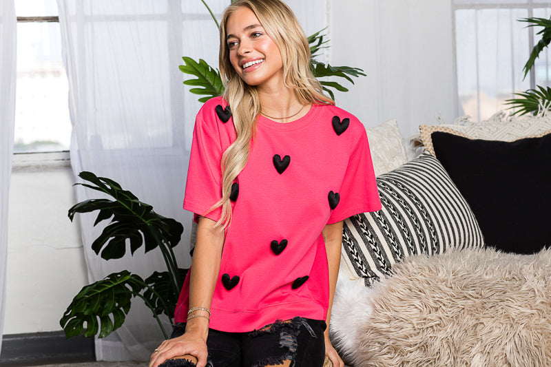 Renee Stretch Pointe Knit with Stuffed Puffy Hearts