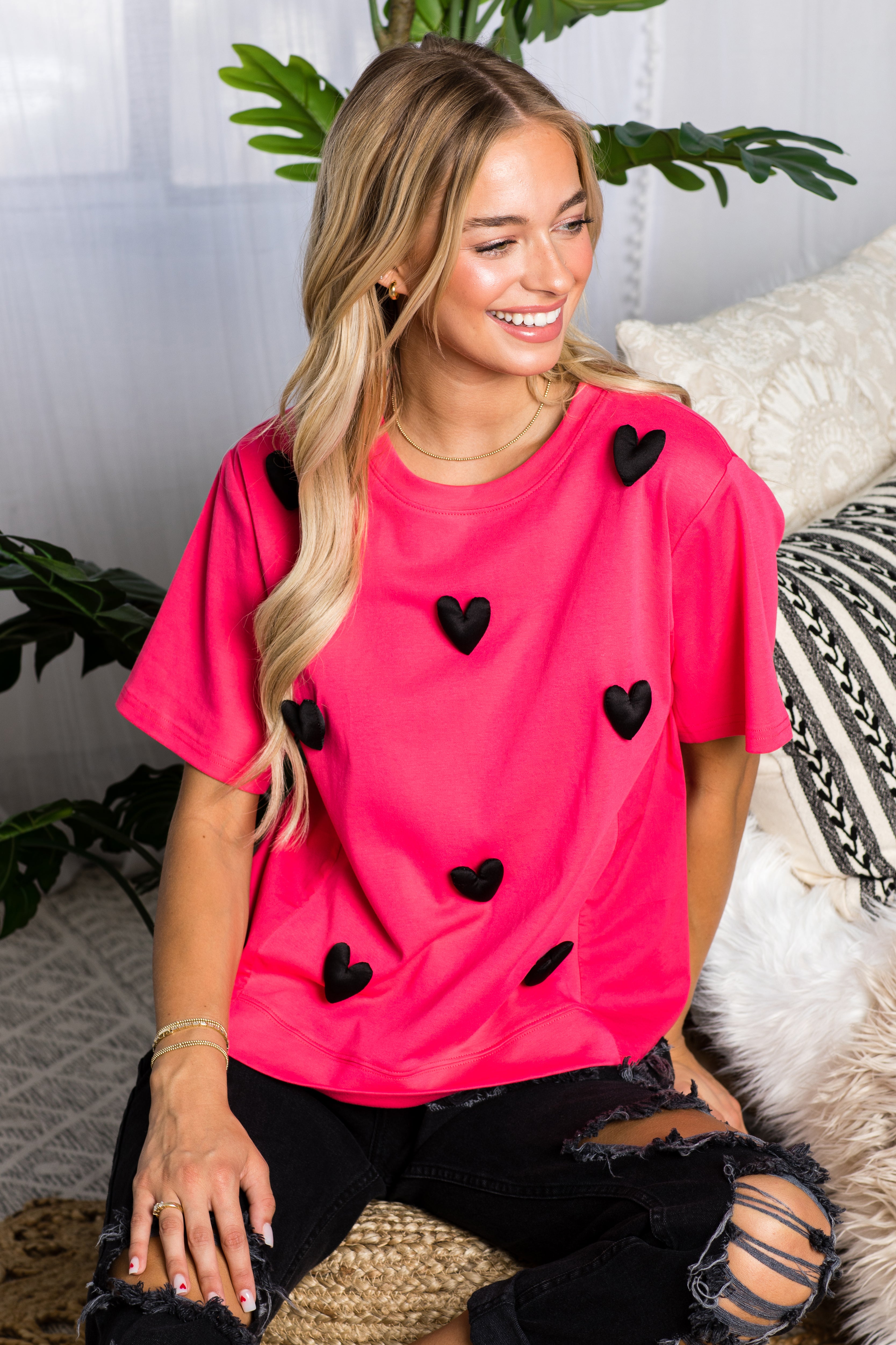 Renee Stretch Pointe Knit with Stuffed Puffy Hearts