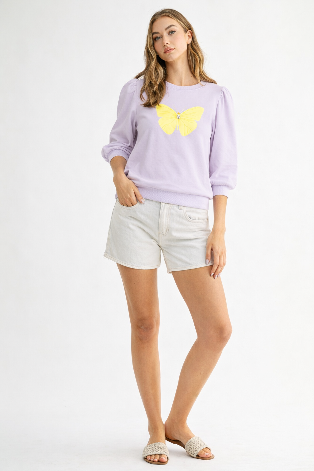 Kelsey Prima Cotton Knit Top with Diamond & Butterfly