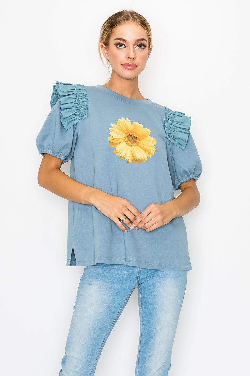 Kenna Prima Cotton Knit & Sunflower with Gold Sparkling Studs