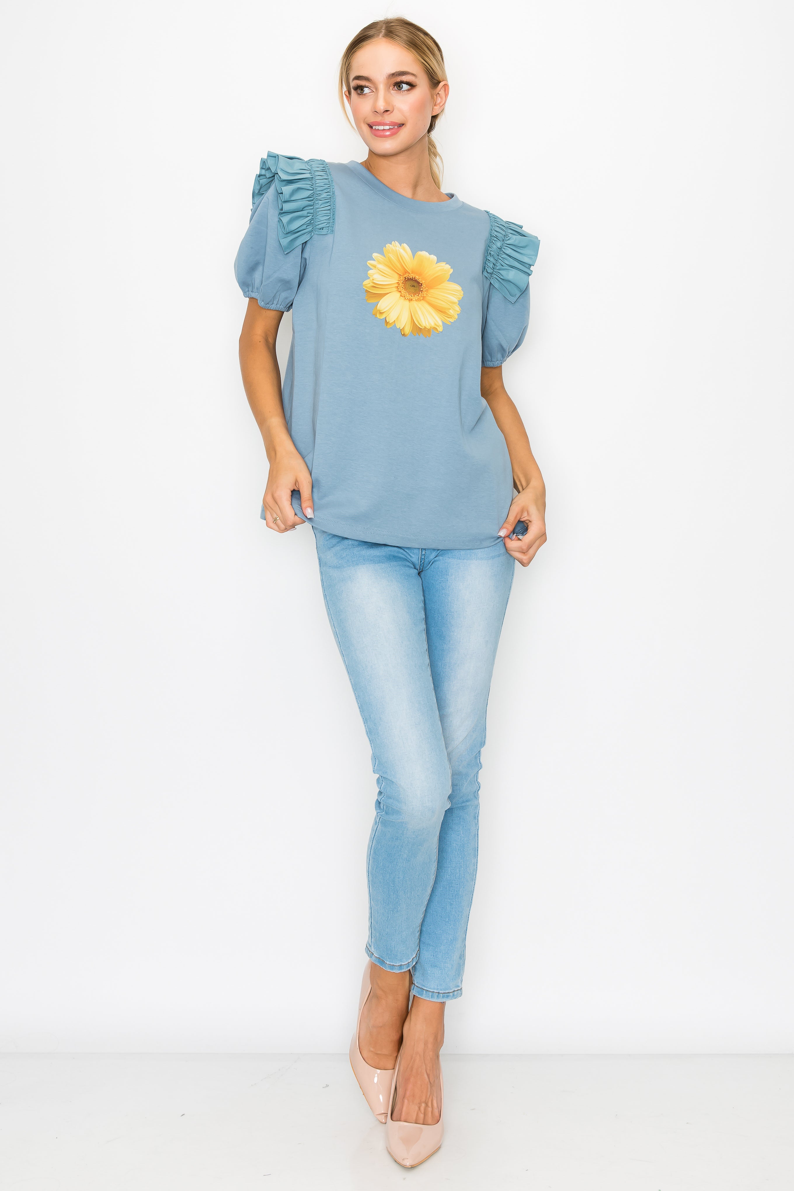 Kenna Prima Cotton Knit & Sunflower with Gold Sparkling Studs