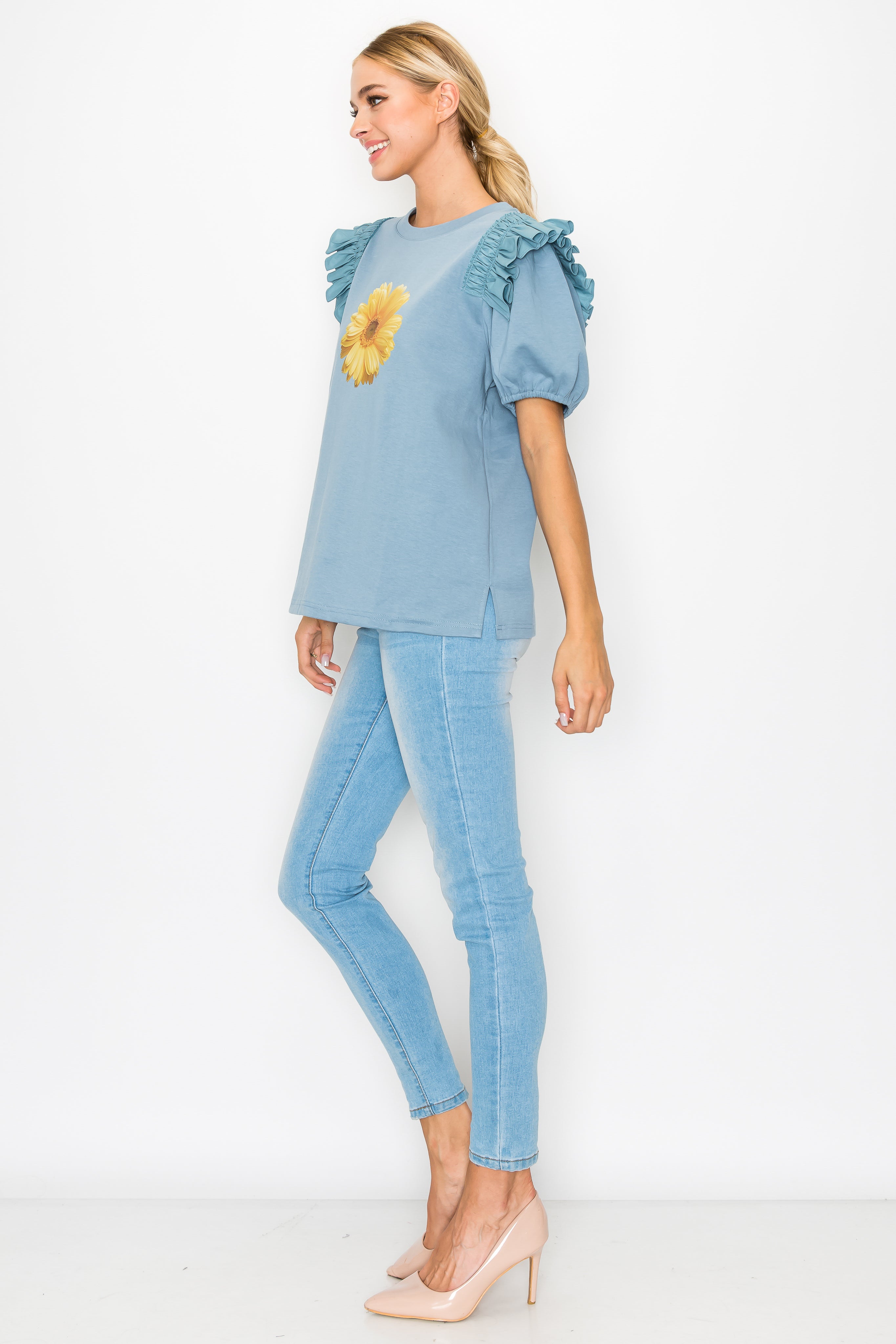 Kenna Prima Cotton Knit & Sunflower with Gold Sparkling Studs