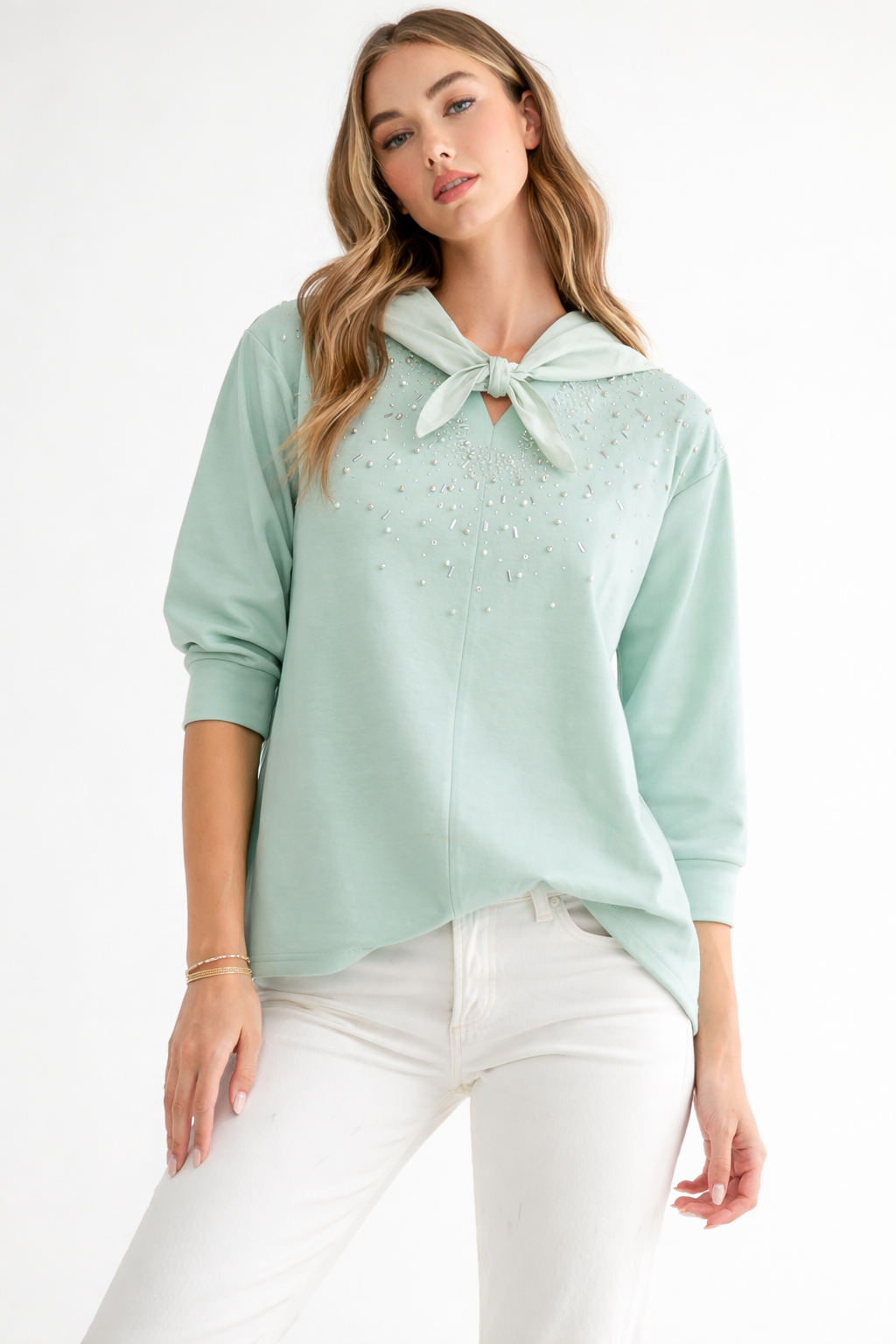 Karnie Prima Cotton Knit Top with Sparkling Studs & Detachable Hoodie