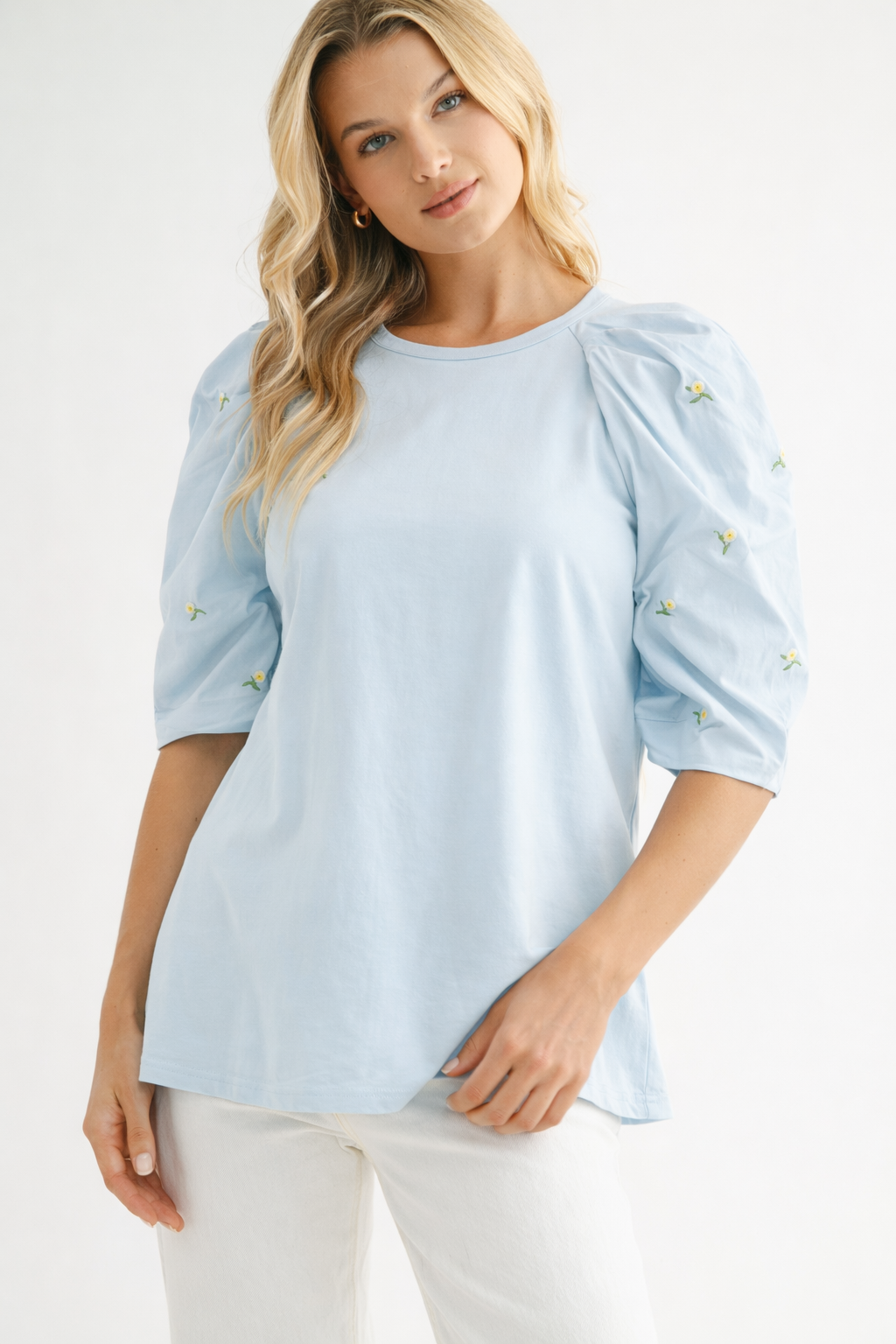 Runa Pointe Knit Top with Embroidered Summer Flowers