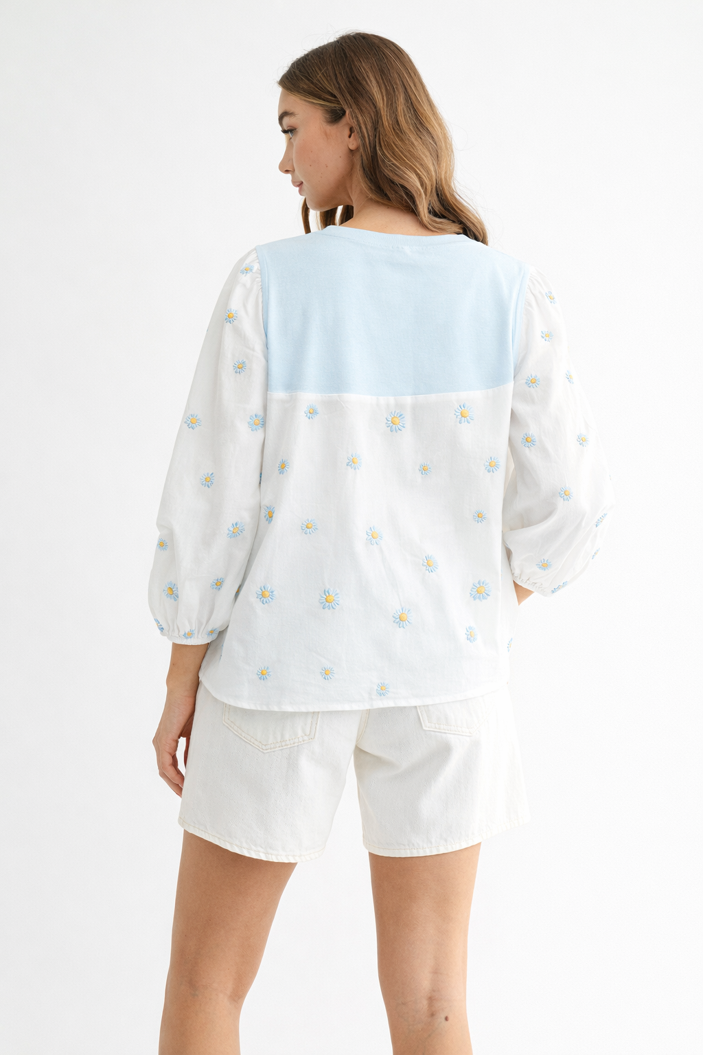 Robin Pointe Knit Top with Embroidered Summer Flowers