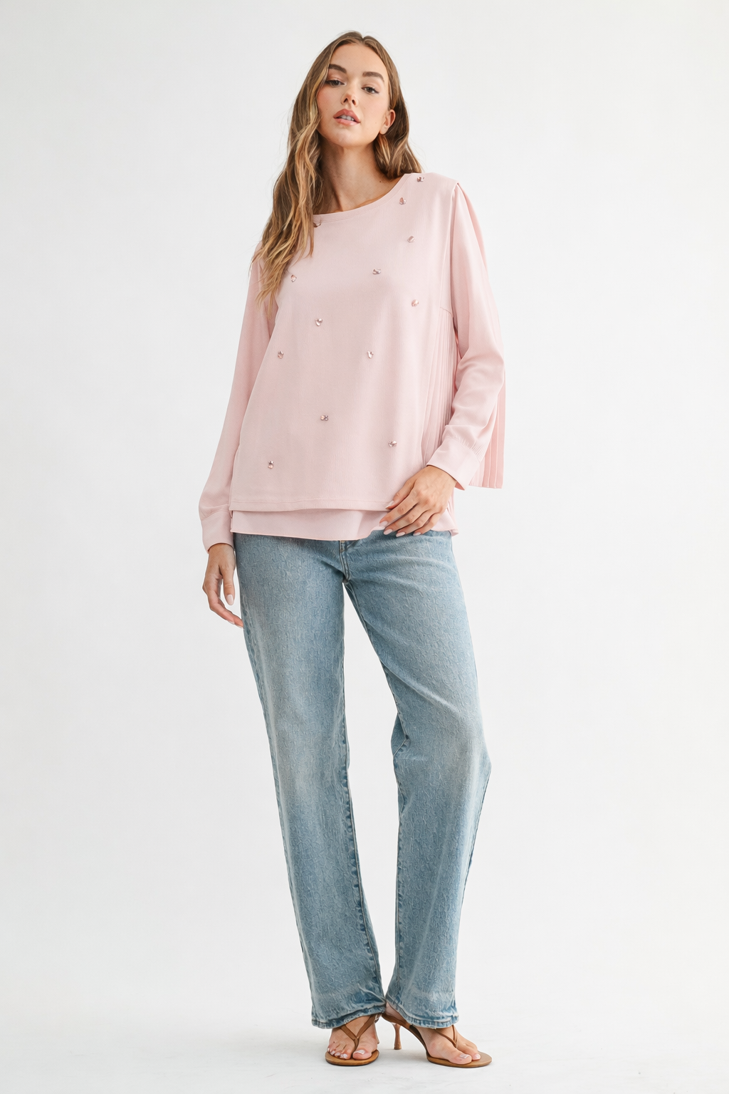 Rilynn Top with Pleating & Diamonds