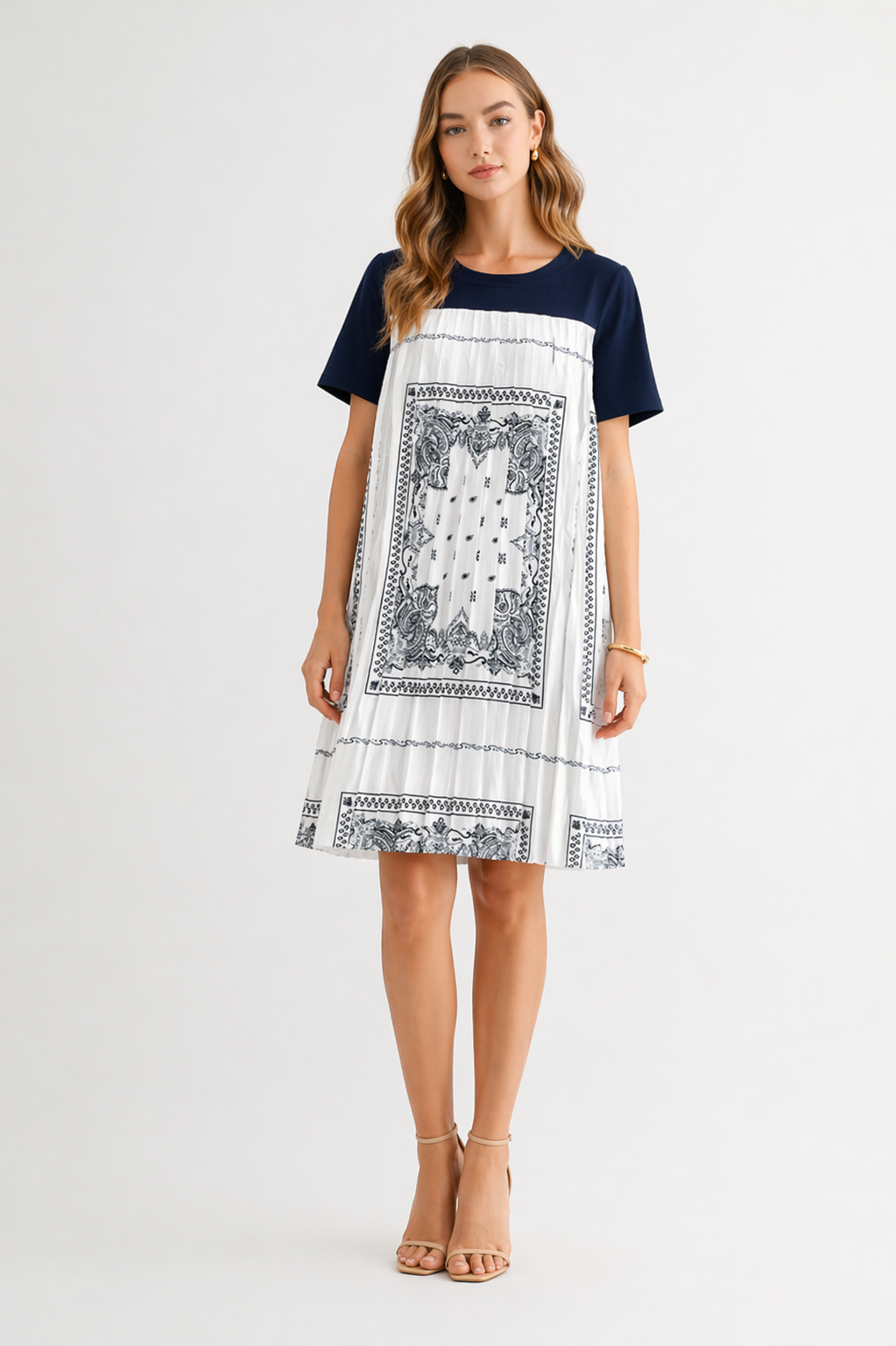 Renyta Dress with Novelty Front Printed Pleating