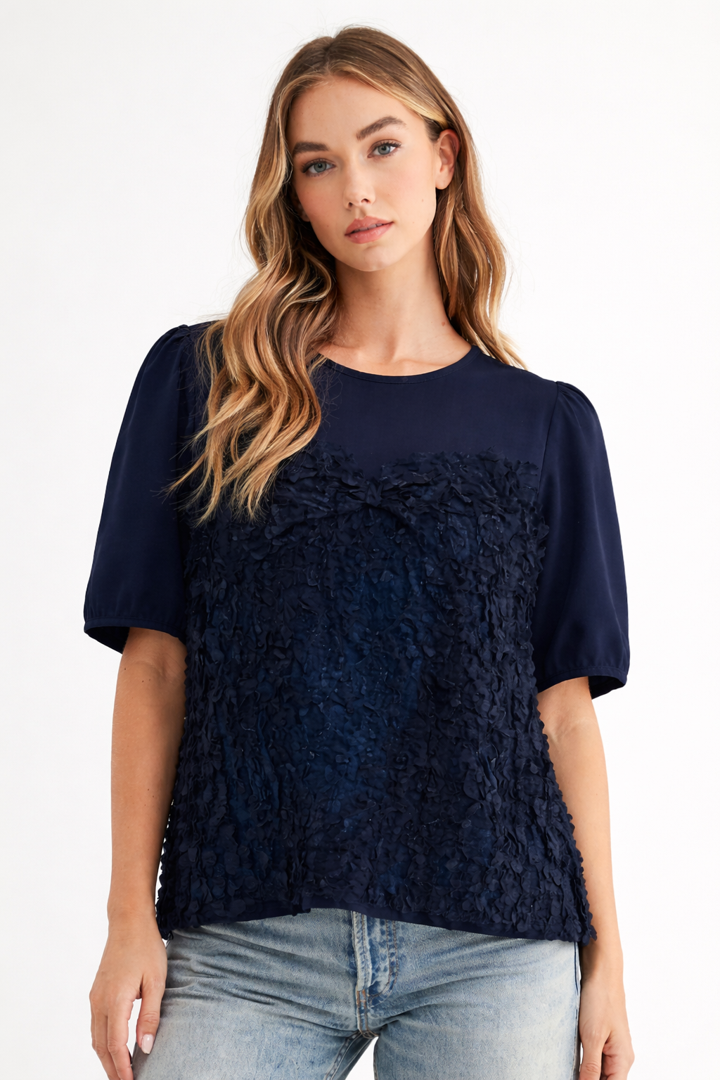Reya Top with Front Textured Lace Mesh