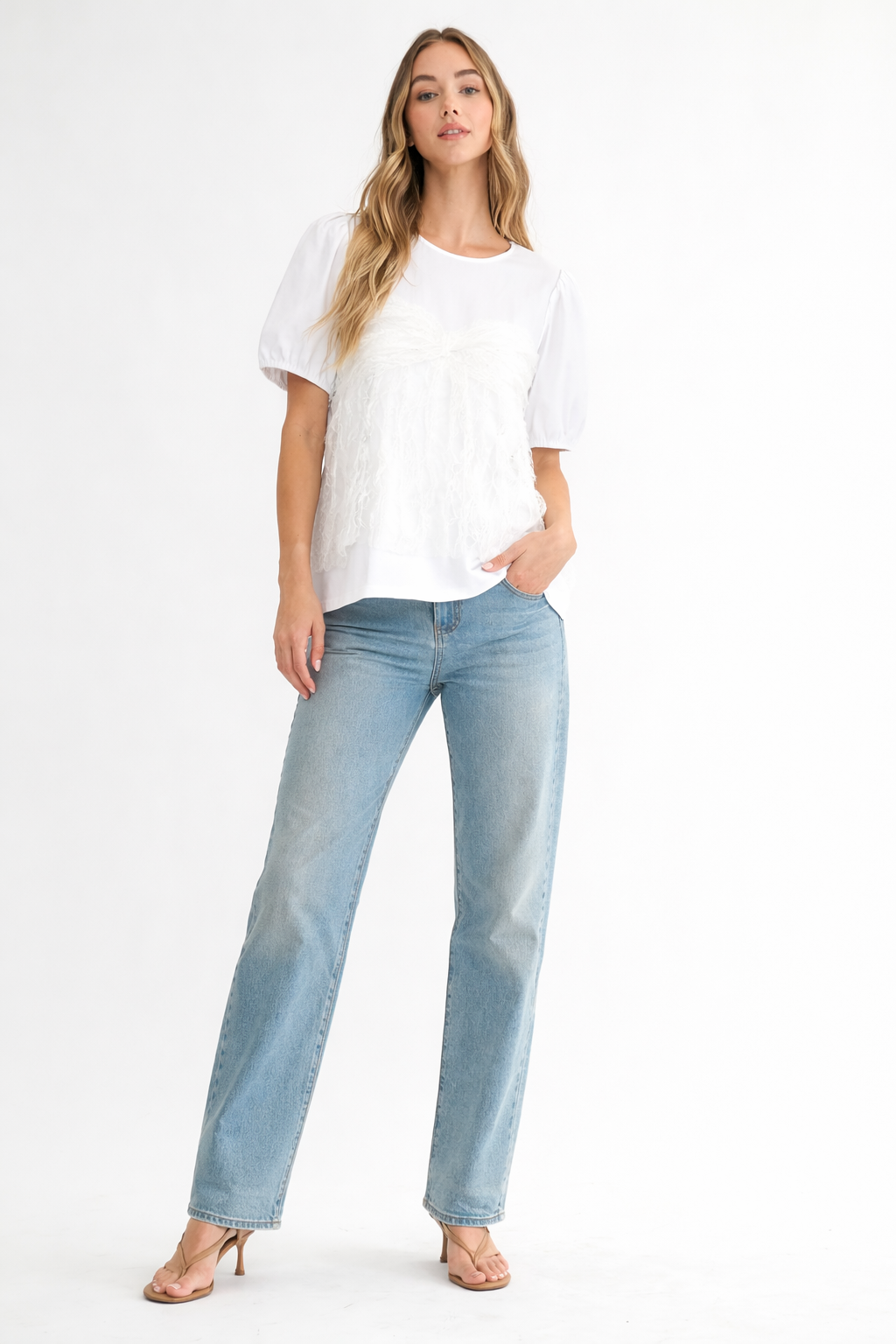 Reya Top with Front Textured Lace Mesh