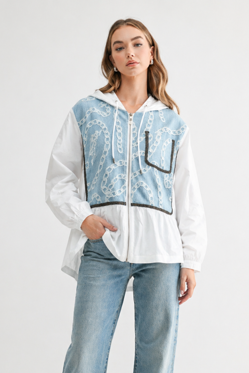 Joan Light Weight Jacket with Denim & Beading Trim
