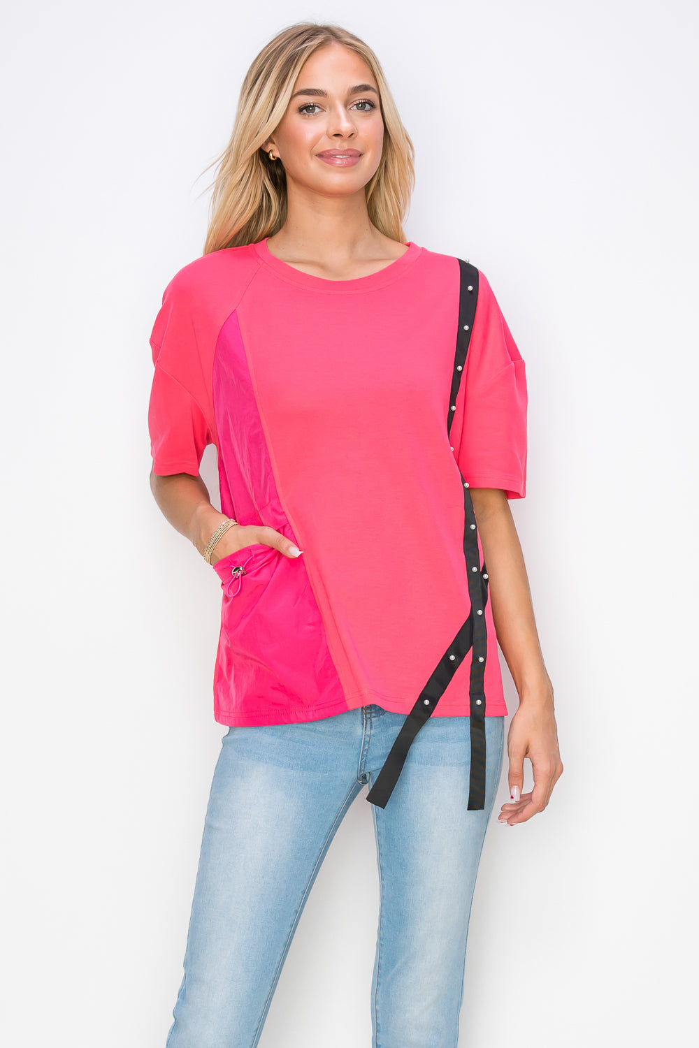 Rebecca Pointe Knit Top with Grosgrain Ribbon & Pearls