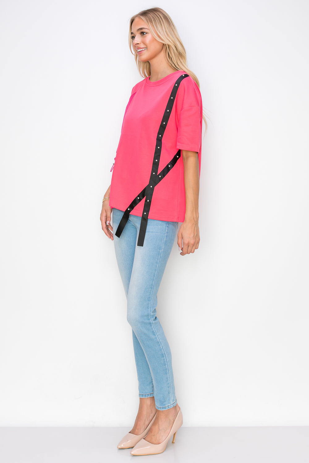 Rebecca Pointe Knit Top with Grosgrain Ribbon & Pearls