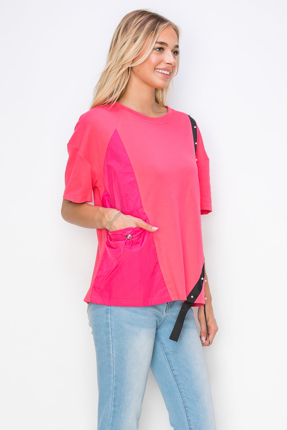 Rebecca Pointe Knit Top with Grosgrain Ribbon & Pearls