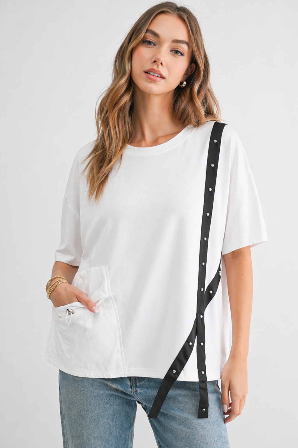 Rebecca Pointe Knit Top with Grosgrain Ribbon & Pearls