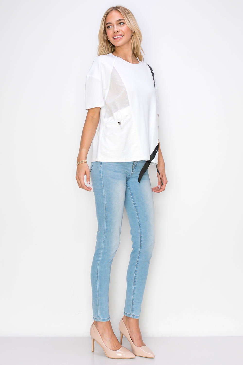 Rebecca Pointe Knit Top with Grosgrain Ribbon & Pearls