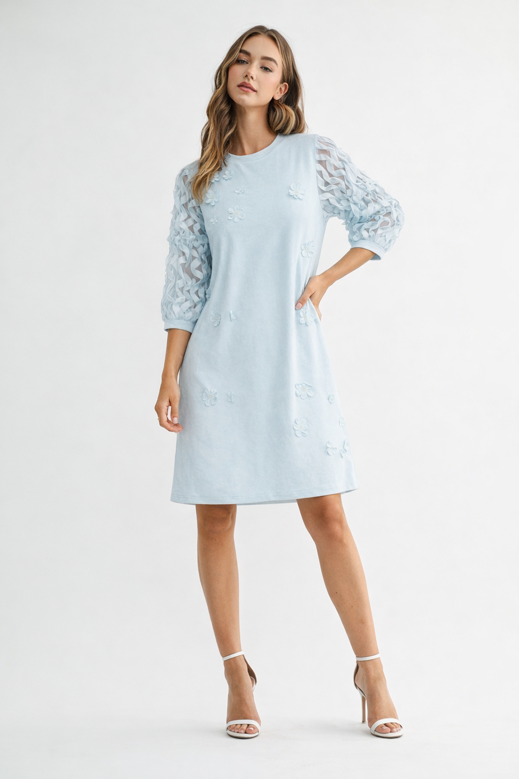 Ariana Stretch Suede Dress with Flowers & Lace