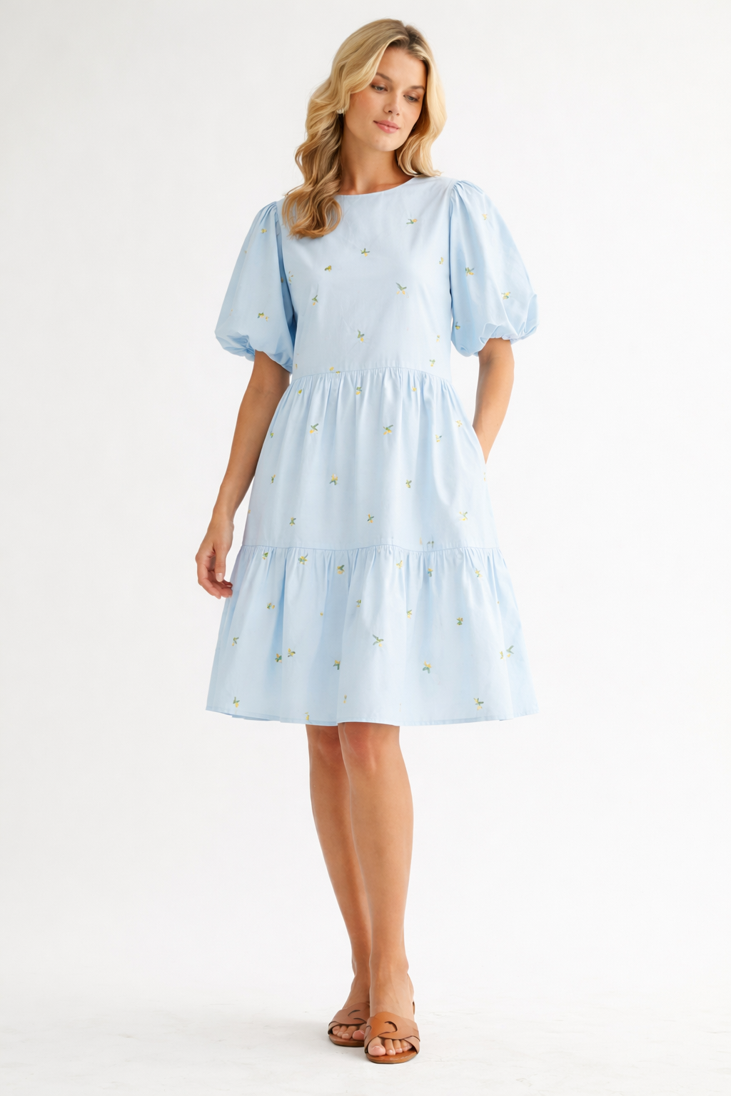 Weslee Cotton Poplin Dress with Embroidered Summer Flowers