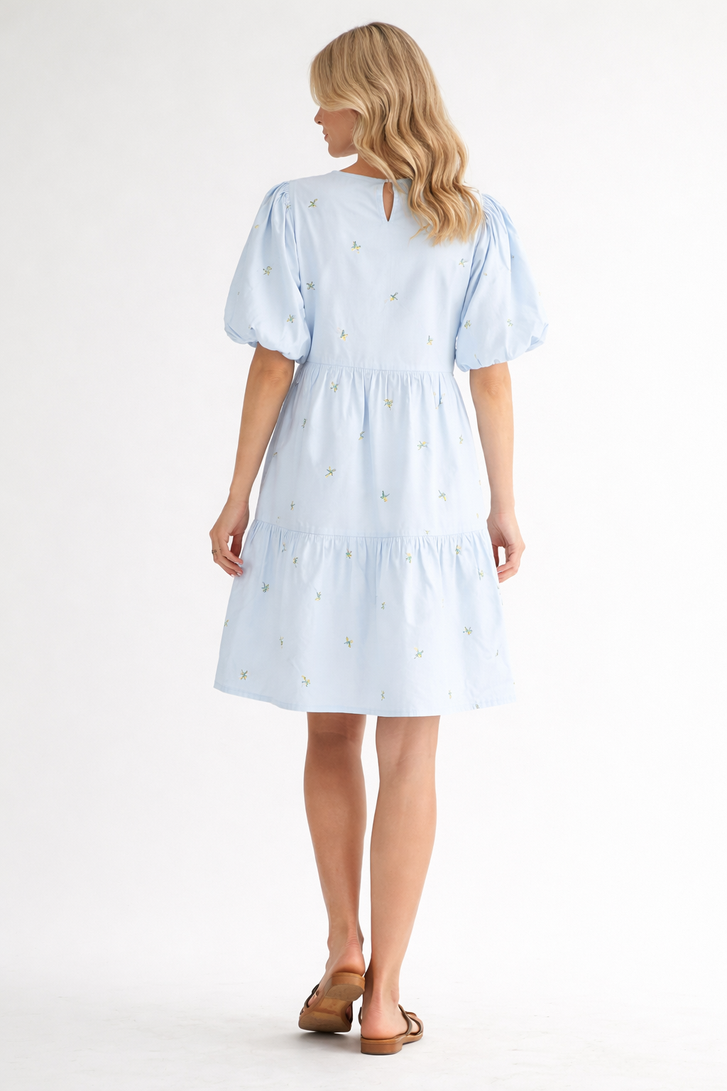 Weslee Cotton Poplin Dress with Embroidered Summer Flowers