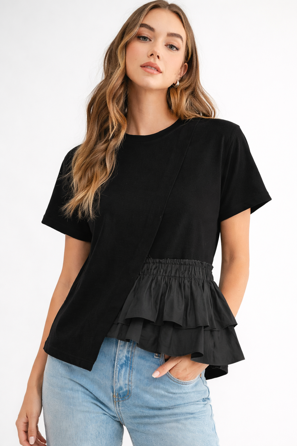 Rena Pointe Knit Top with Front Ruffling
