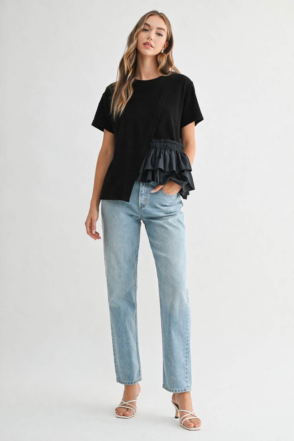 Rena Pointe Knit Top with Front Ruffling