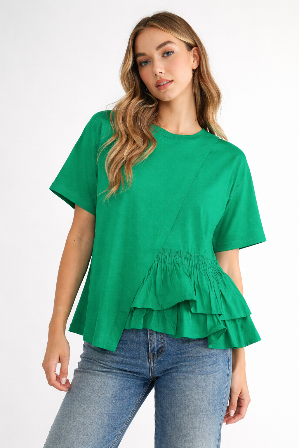 Rena Pointe Knit Top with Front Ruffling