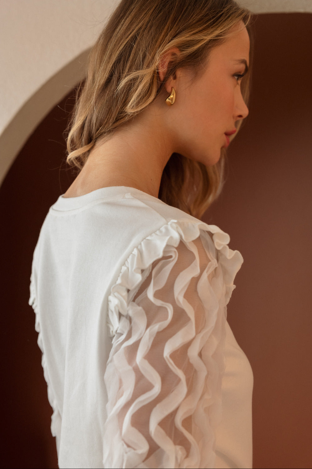 Rhonda Pointe Top with Mesh Lace Swirls