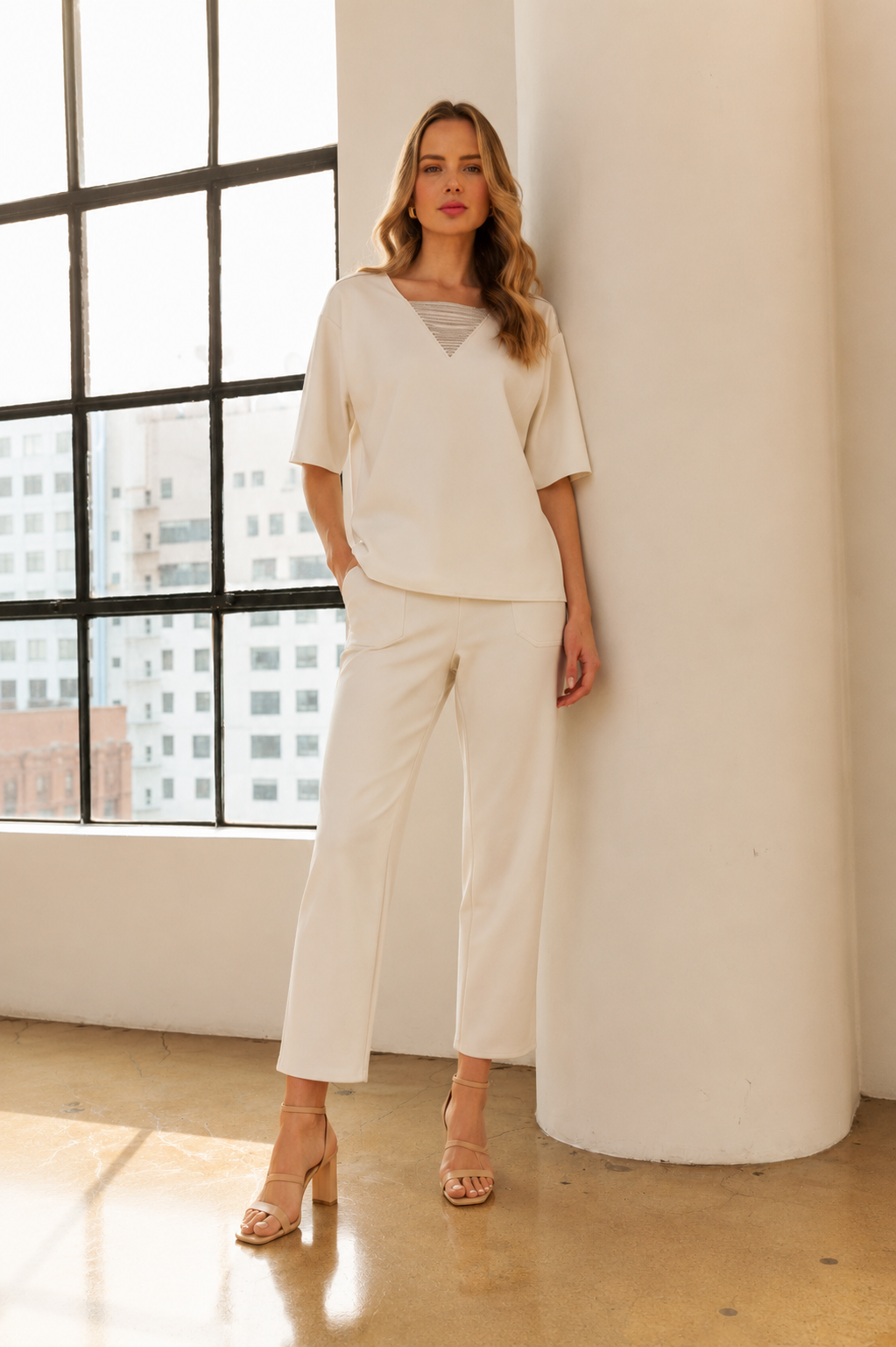 Karine Crepe Knit Pant with Beading Trim