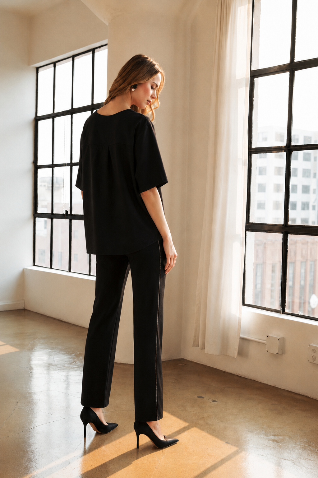 Karine Crepe Knit Pant with Beading Trim