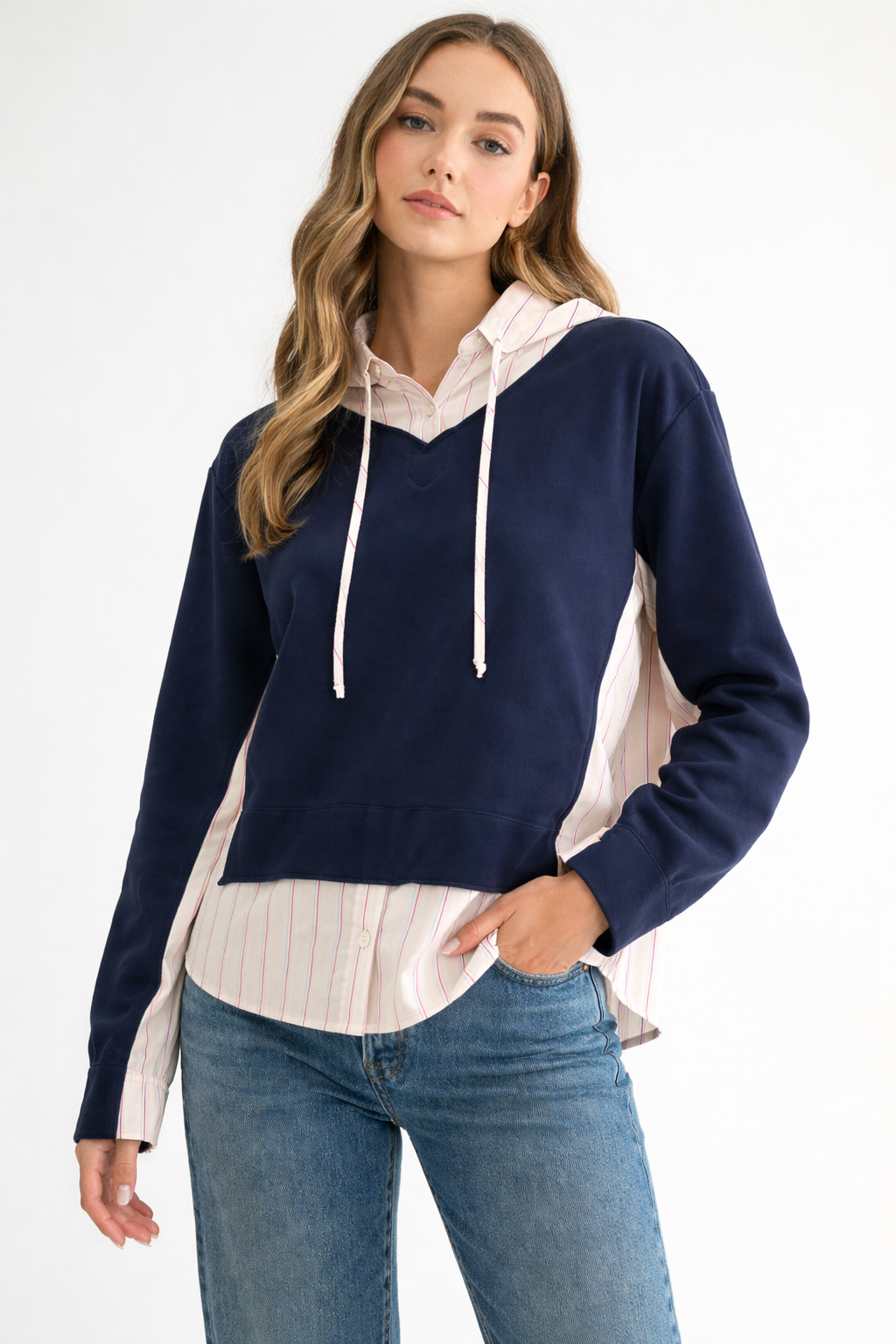 Rickie Pointe Knit Top with Stripe Hoodie