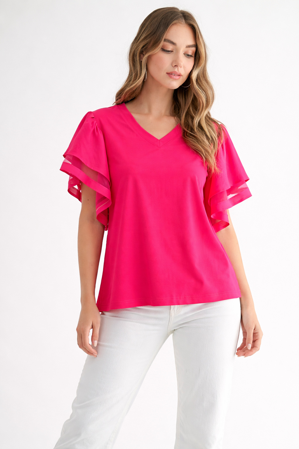 Rommie Pointe Knit Top with Ruffles