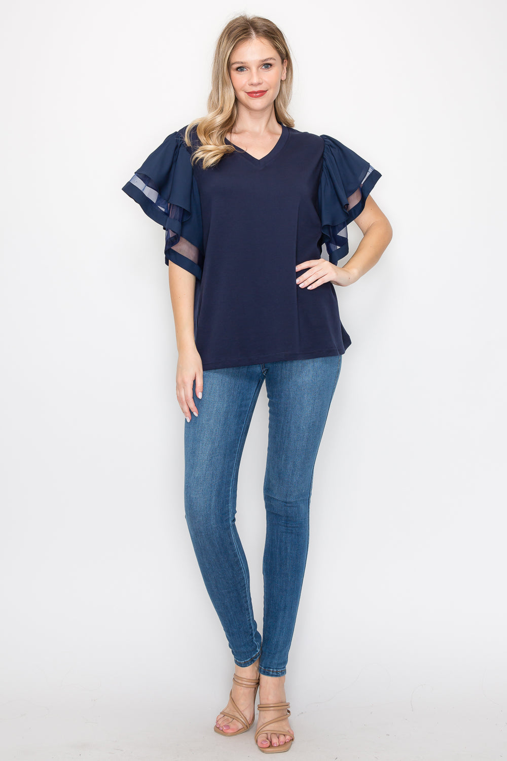 Rommie Pointe Knit Top with Ruffles