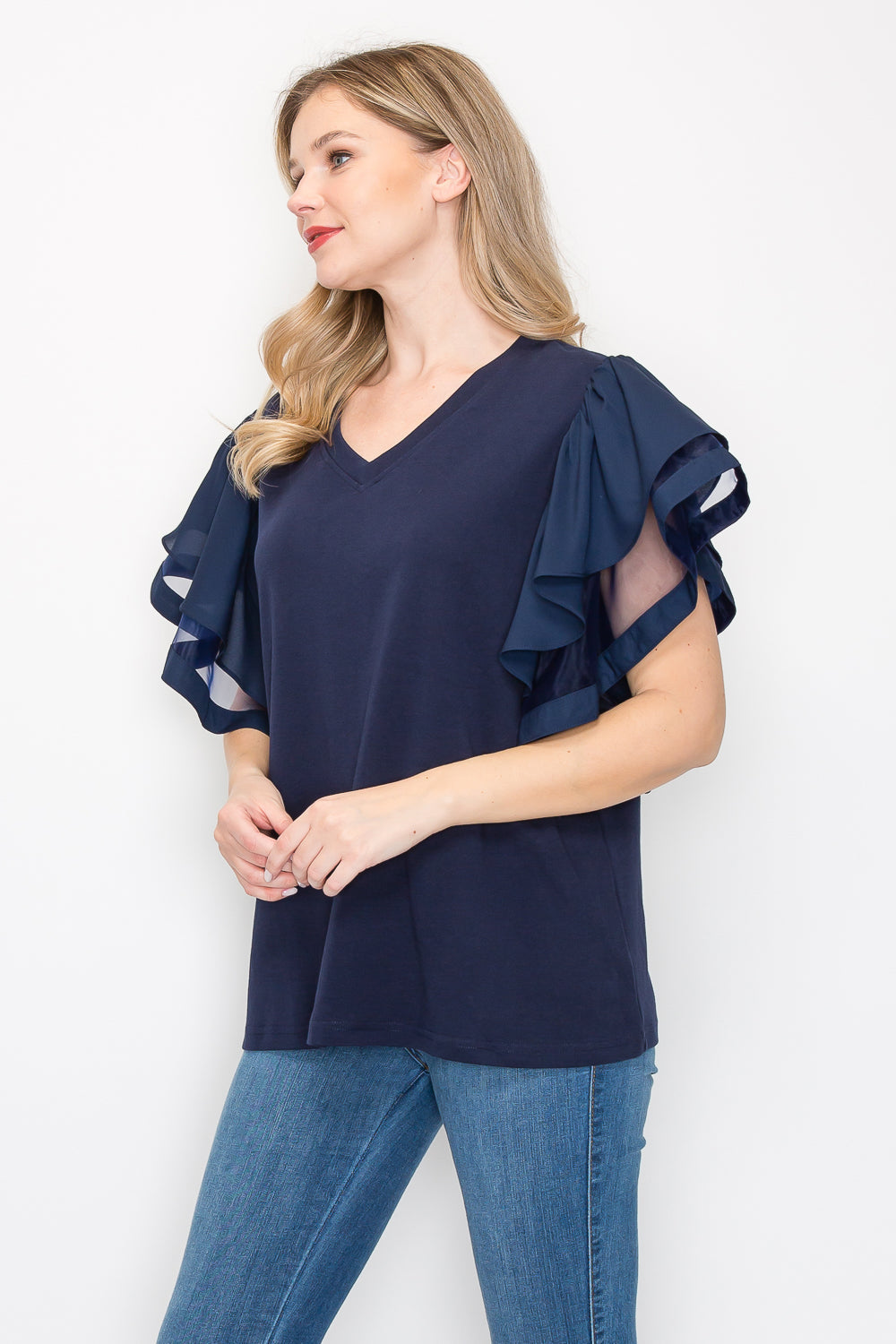Rommie Pointe Knit Top with Ruffles