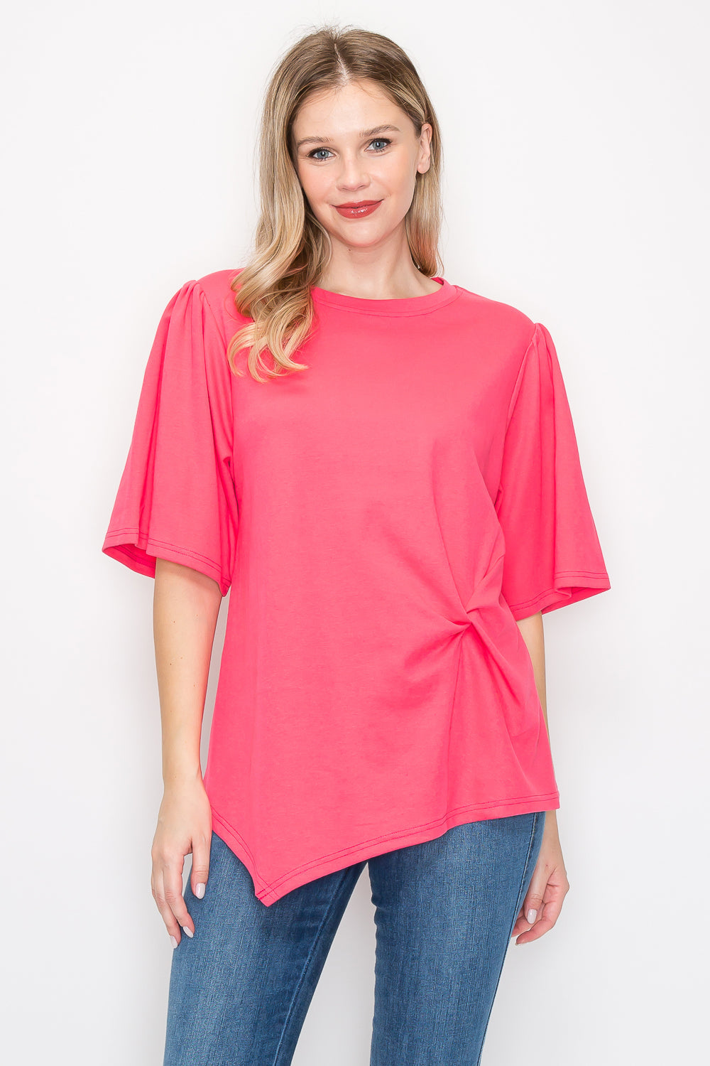 Rynn Stretch Pointe Knit Asymmetric Top