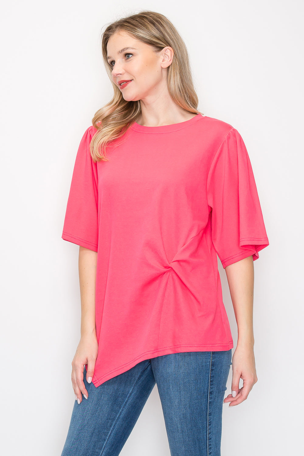 Rynn Stretch Pointe Knit Asymmetric Top