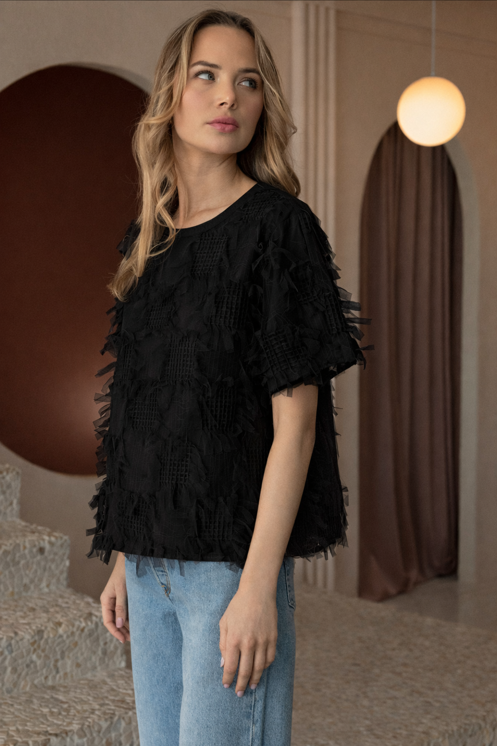 Waylynn Top with Textured Feathered Chiffon