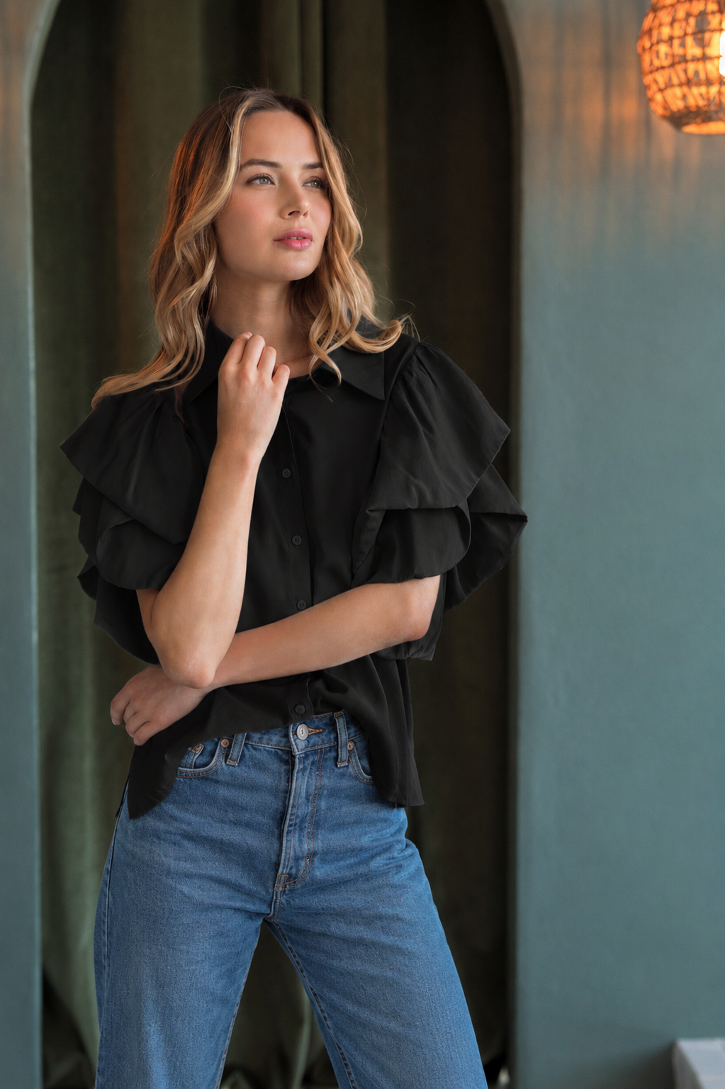 Wrynn Woven Ruffled Top