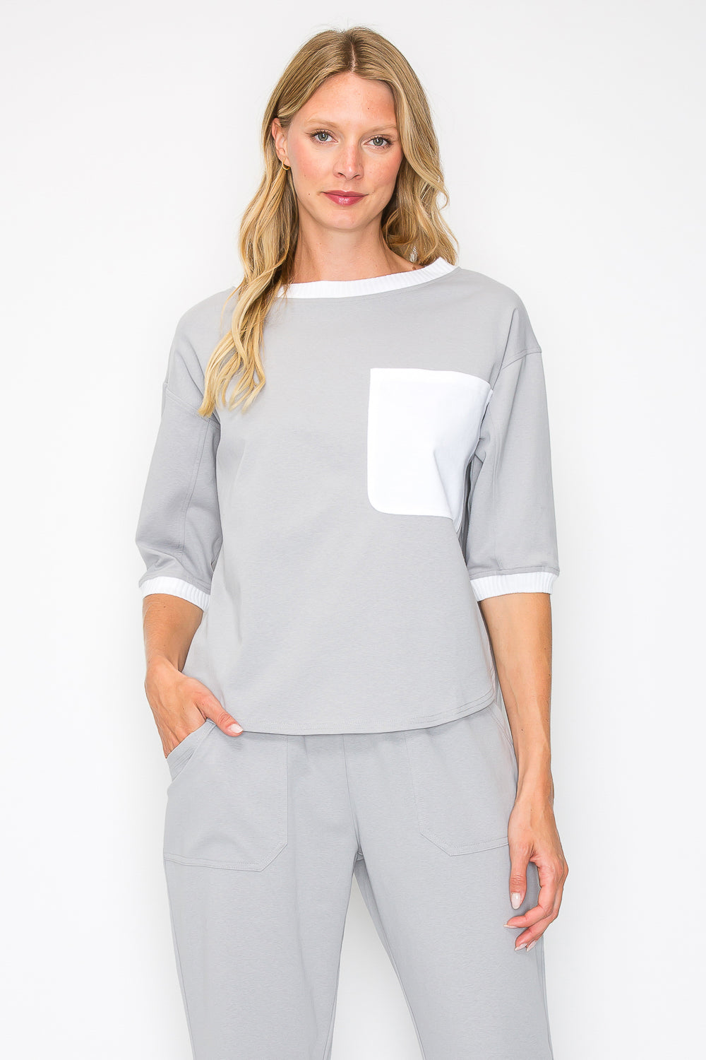 Kaley Stretch Cotton Colorblock Top