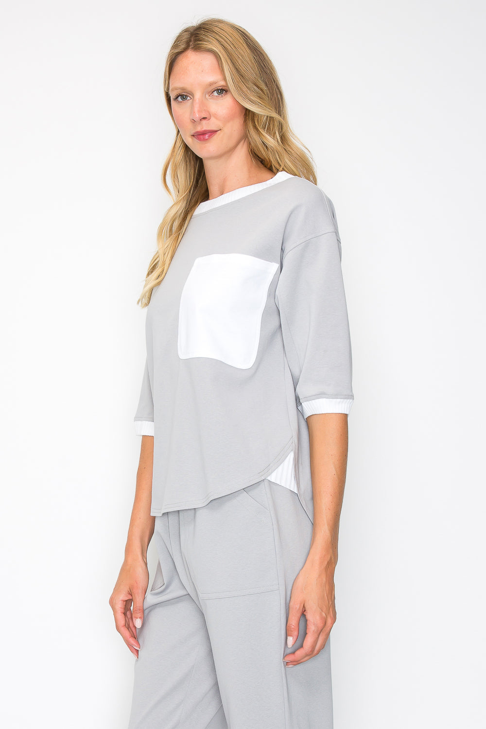 Kaley Stretch Cotton Colorblock Top