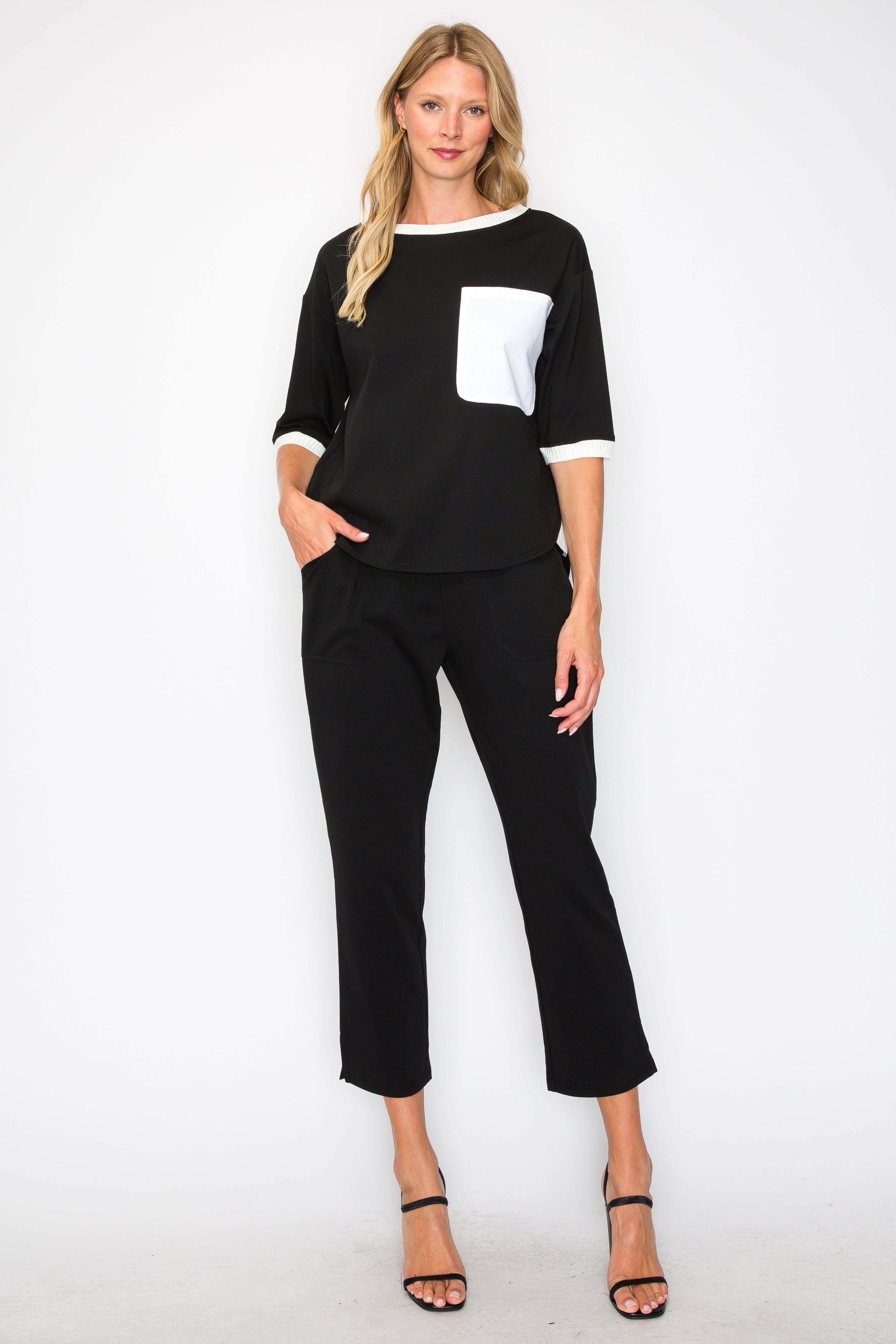 Kaley Stretch Cotton Colorblock Top